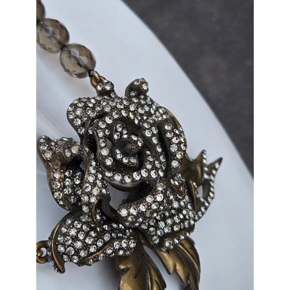Vintage Heidi Daus Rose Elegance Black Diamond Rhinestone Statement Necklace - Picture 4 of 10
